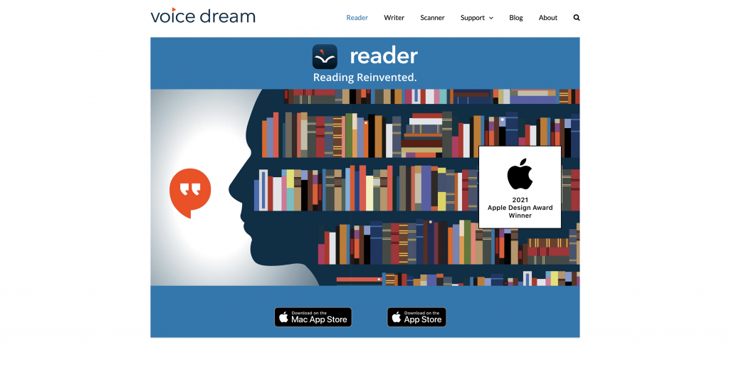 A screenshot of the Voice Dream Reader webpage.  